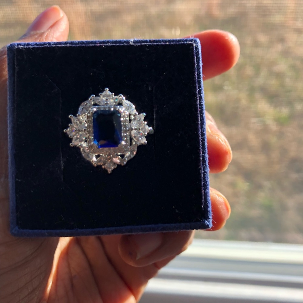 Blue Sapphire Adjustable Ring With Swarovski Elem… - image 4